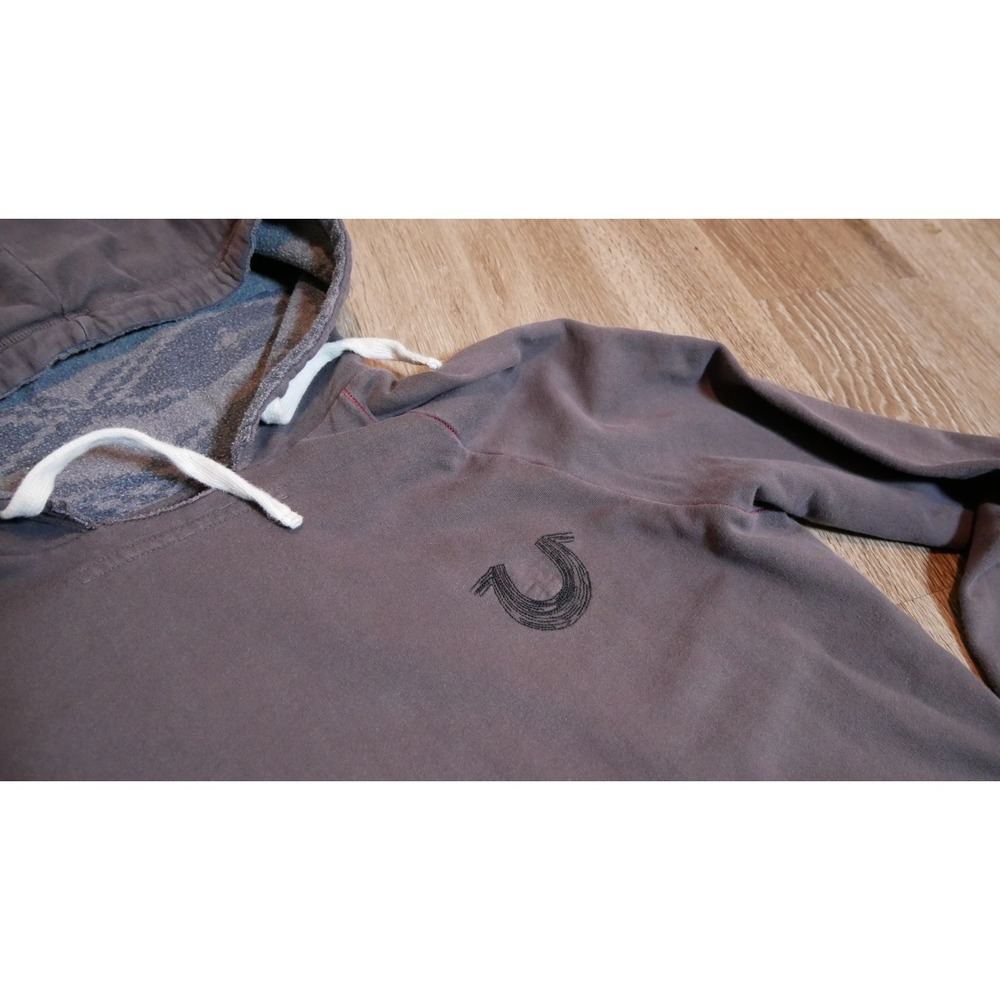 True Religion Mens Horseshoe Logo Pullover Hoodie Gray Purple Fleece Large USA - Picture 2 of 8
